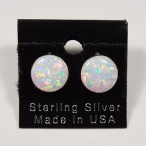 8mm White Fire Opal 925 Sterling Silver Stud